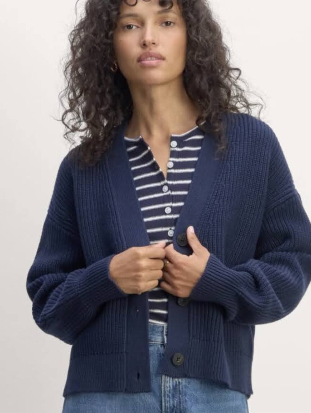 Everlane Boxy Cotton Cardigan Navy Medium